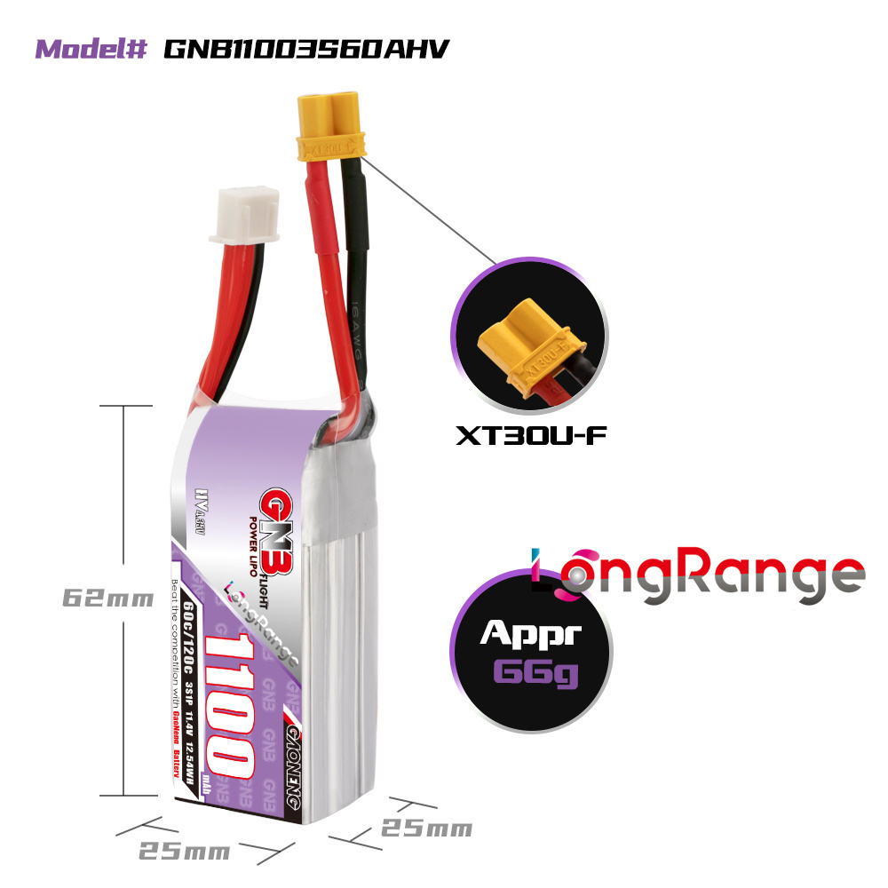 GNB 1100mAh 2S 3S 4S 6S 60C/12 – обзор и цена Drone Racing Battery