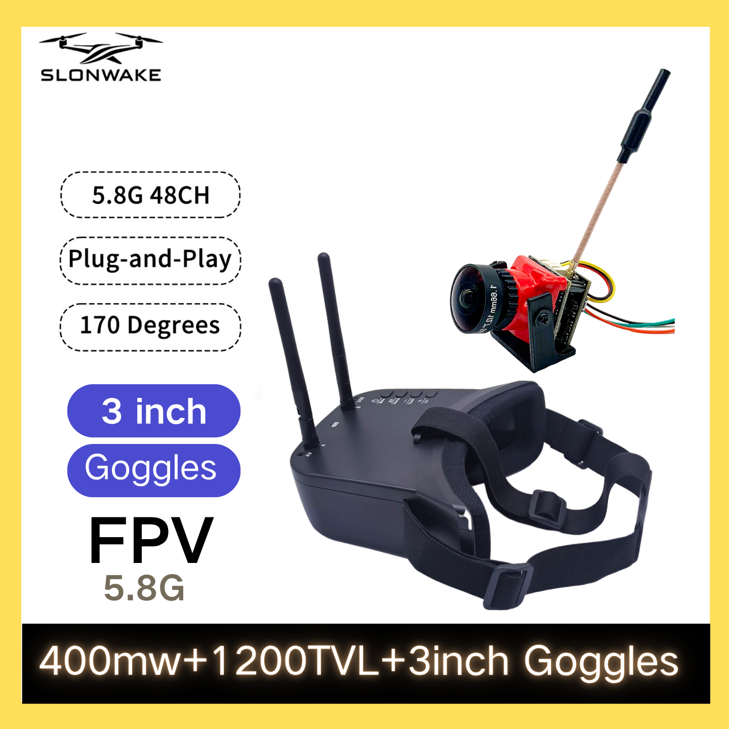 SLONWAKE 5.8G 48CH FPV 400mw V – обзор и цена Drone Racing Camera